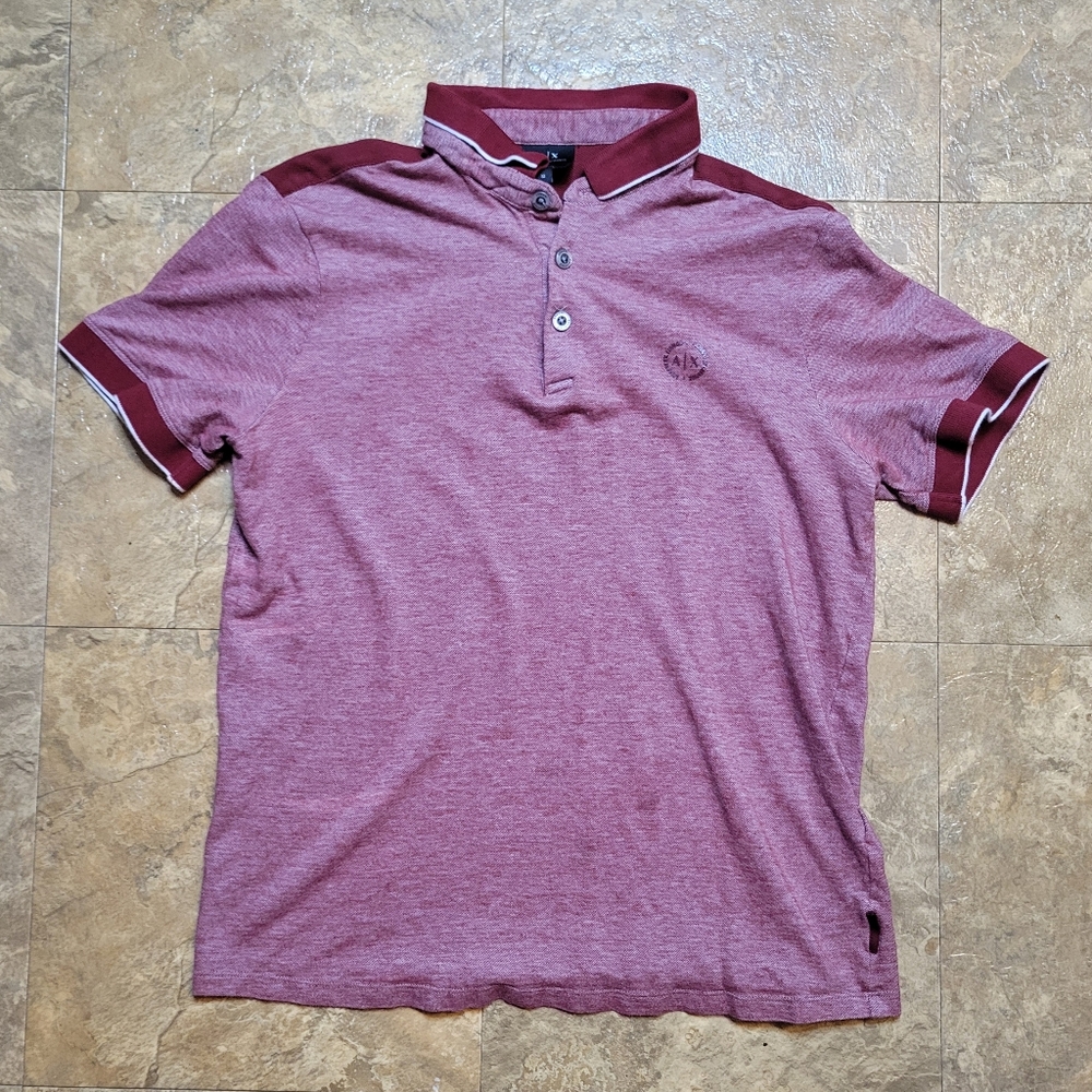Armani Exchange Contrast Polo Shirt Mens Medium M Red Short Sleeve Pullover